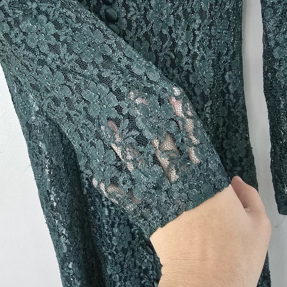 Dawn Joy Fashion Dress Size 6P Petite Green Lace Midi Women Dress USA Made - Picture 6 of 16